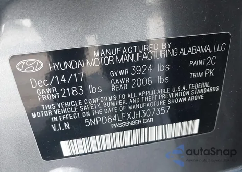 2018 Hyundai Elantra Sel from USA, damaged, VIN 5NPD84LFXJH307357